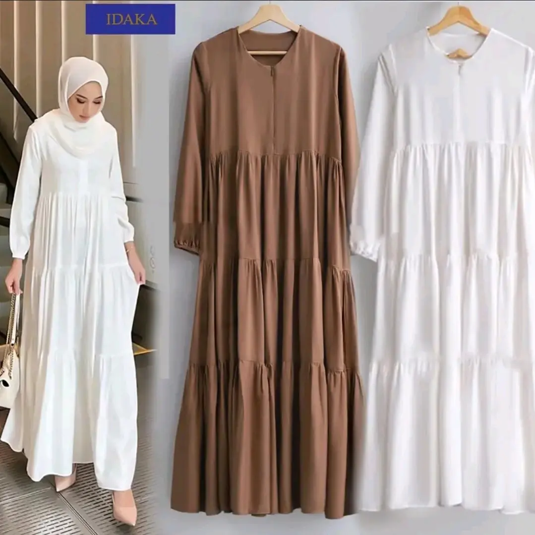 Gamis Hanum Wanita Cassandra Dress Rayon Premium Gamis Polos Susun Busui