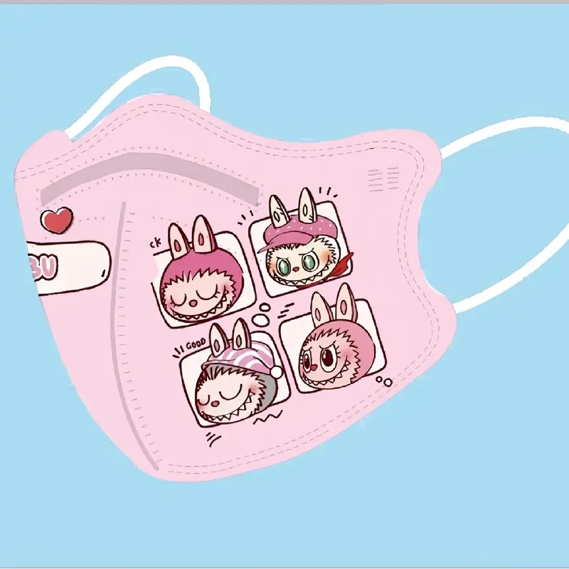 CÓ GỌNG(2 Size 4-10 Tuổi và Người lớn 15-70kg)Combo 10/50 Cái Khẩu Trang In Hình Lalabu .Vải Lụa mềm mịn ,Ép Túi Riêng từng cái khau 5