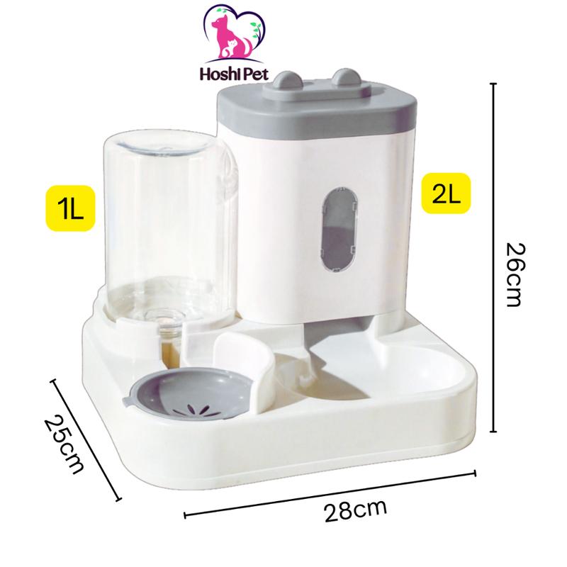 Bát ăn cho chó mèo kèm bình nước uống tự động size lớn Hoshi Pet BA16, bình thức ăn tự động cho chó mèo