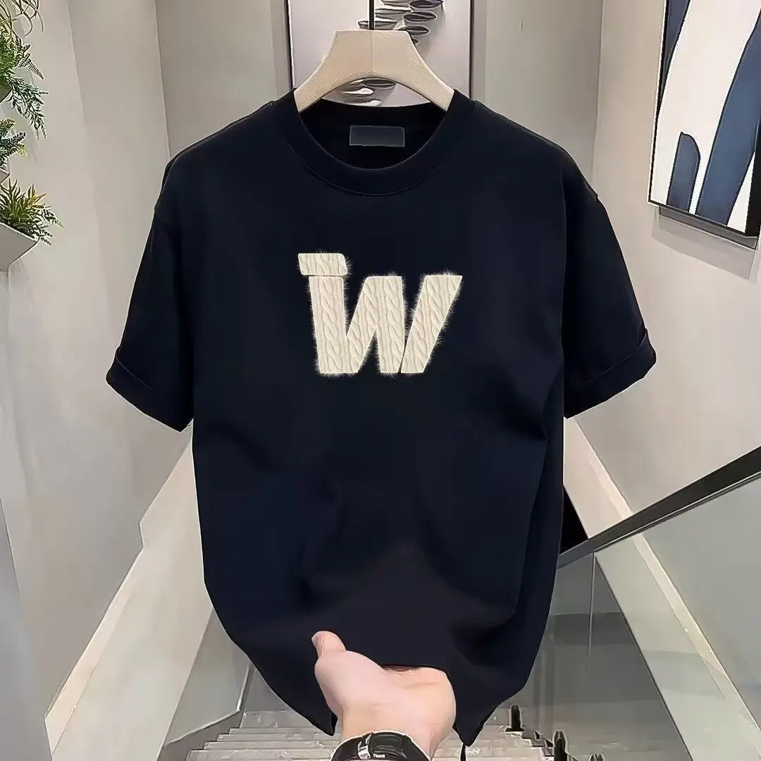 Round neck letter short sleeve men's simple heavyweight design sense of the top tide hundred summer loose American T-shirt