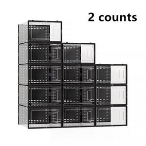 Foldable Shoe Box, 2 Counts Clear Shoe Storage Box, Shoe Organizer, Space Saving Shoe Storage Box for Home, Dormitory, Office