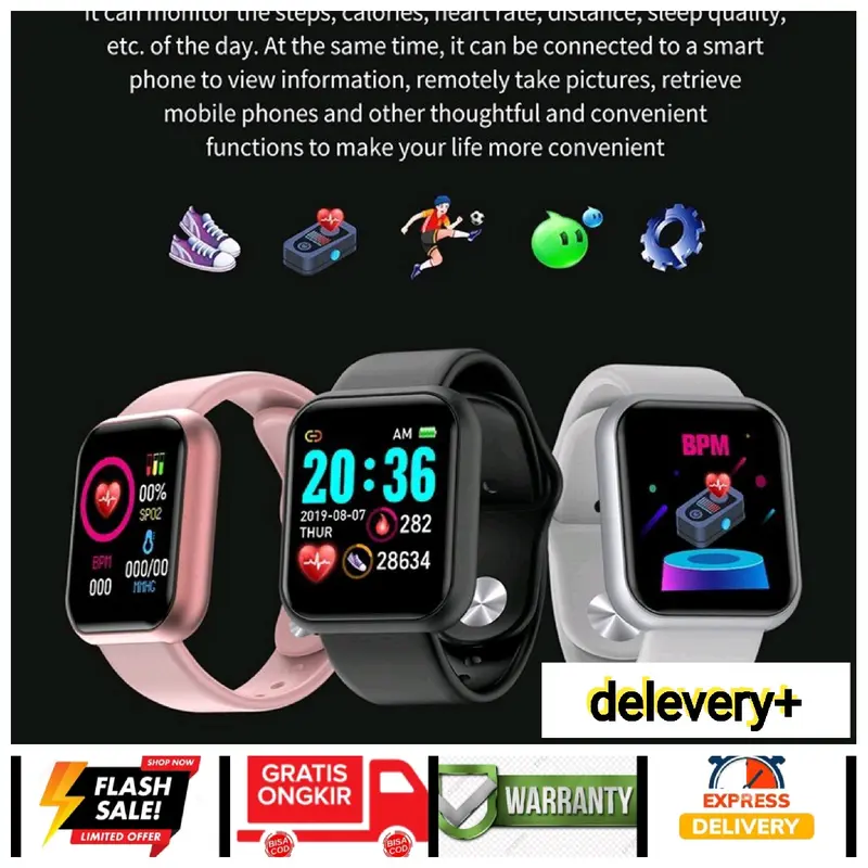 Smart Watch y68 Smart Band atau Smartwatch D20 Original