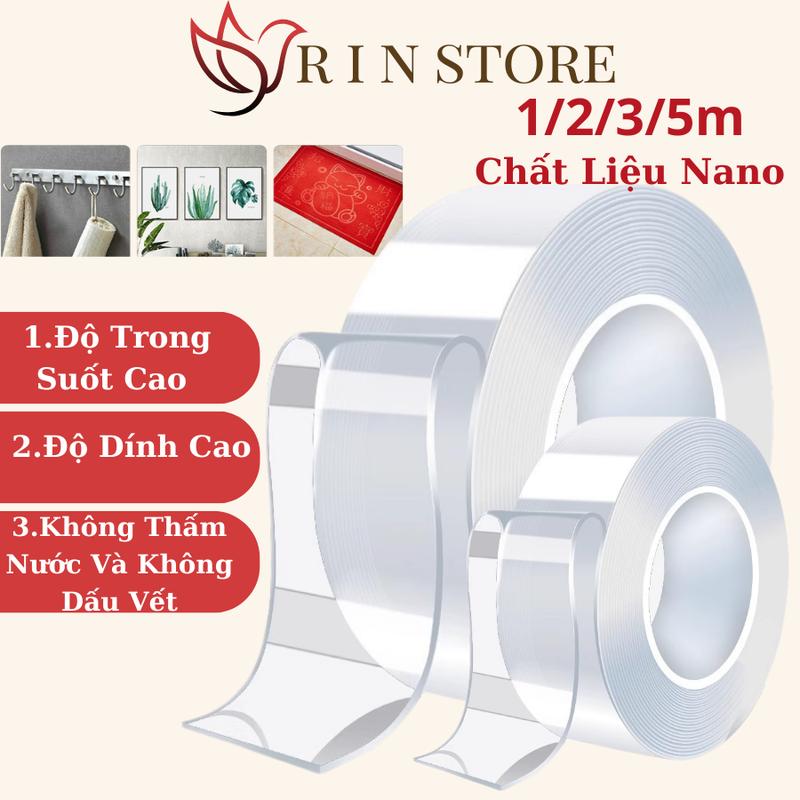 Băng Keo 2 Mặt Trong Suốt Dày 1mm Băng Dính 2 Mặt Siêu Dính Cho Nhiều Vật Dụng Dài 1 2 3 5M RIN