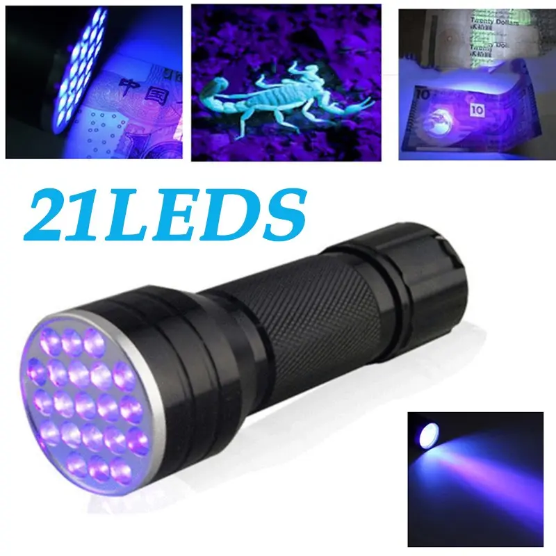 21 LED UV Ultraviolet Flashlight Blacklight 395NM Mini Torch Flash Lamp For Pet Urine Stains Portable Black Light Flashlights