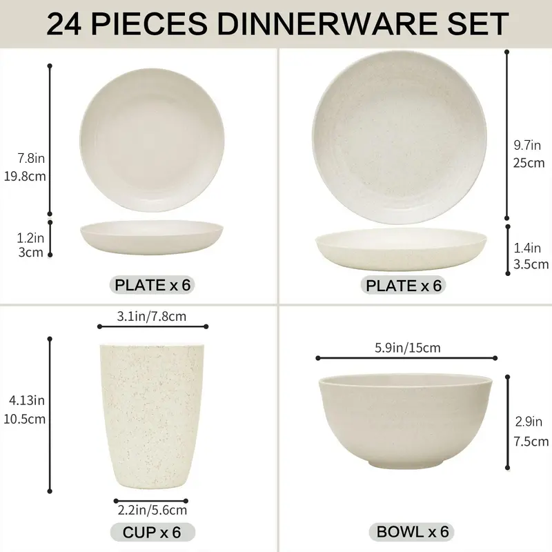Dinnerware Set, 24pcs/set Including Plate, Dessert Plate, Bowl and Cup, Outdoor Camping Tableware Set, Summer Essentials, Summer for Gift 8