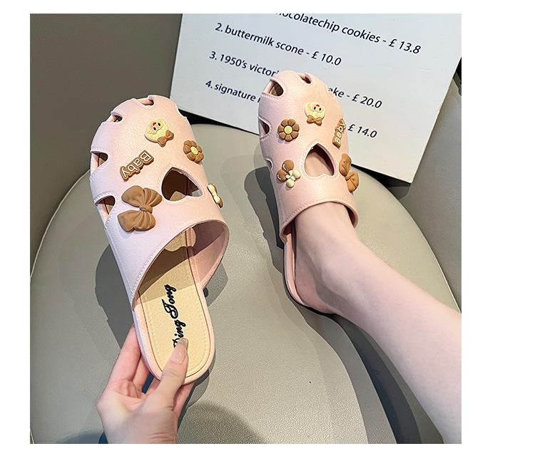 Product Introduction of Closed Toe Half Slippers Women's Summer Korean Style Outdoor Wear Summer Foreign Style Sweet New Ins Fairy Style Bow Flat Slippers 9