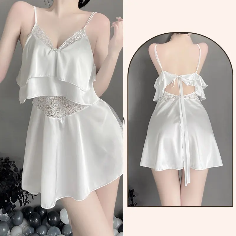 DN09 - Váy ngủ 2 dây tầng buộc sau cao cấp B02 Đồ ngủ gợi cảm Váy ngủ gợi cảm quyến rũ 3