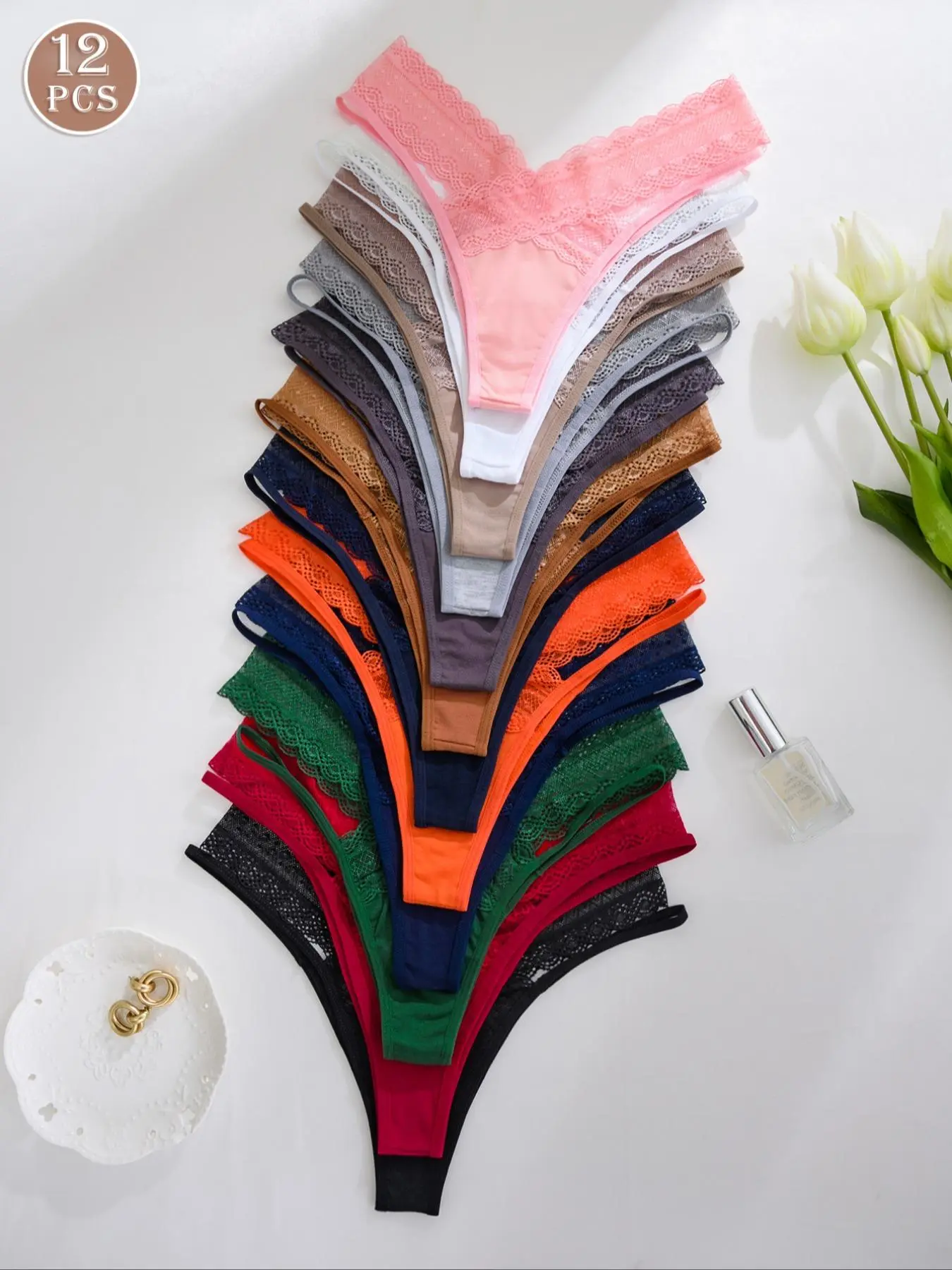 Women's Contrast Lace Cut Out Thong, Intimate Products, Soft Comfy Breathable Panty for Daily Wear, Collection, Women's Underwear for All Seasons