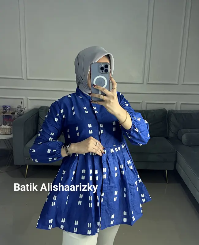 Blouse Rempel Motif Kapsul Terbaru Atasan Batik Wanita Kantor Katun 3