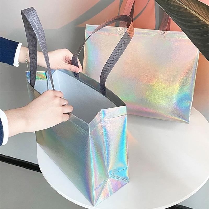 Product Introduction of Laser Non-woven Fabric Tote Shoulder Bags Shopping Clothing Store Woman Storage Reusable Large Pouches Gift Bag 15