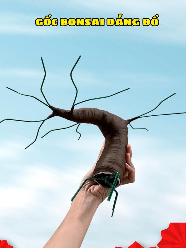 GĐ - Thân gốc bonsai dáng đổ làm hoa mai đào quất kẽm nhung trang trí Tết handmade Decor Tết Len