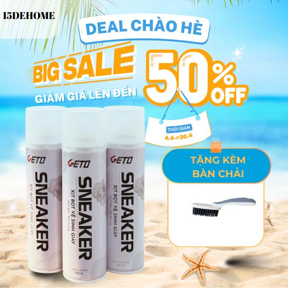[Tặng Kèm Bàn Chải] Combo 3 Chai Xịt Tạo Bọt Vệ Sinh Giày Sneaker Geto Cao Cấp, Chai Vệ Sinh Giày Xịt Tạo Bọt Khô 300ml Không Dùng Nước