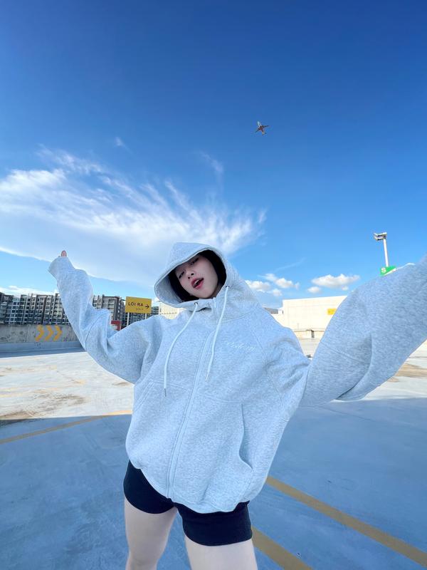 Áo hoodie zip from boxy vải nỉ 2 da local  2 lớp tay cánh dơi dáng rộng ngắn unisex cotton thêu basic local brand Codes Studio Nữ Top