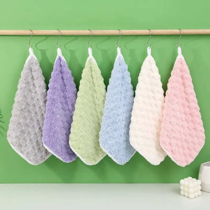 New Polyester-Bamboo Cloud Checkered Towel with Ribbed Edge, Absorbent Face Towel for Home Kitchen Bathroom Cleaning and Hand Wiping