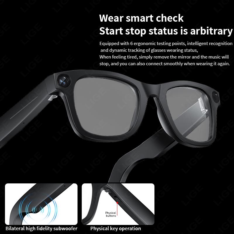 Smart Glasses Camera Sunglasses 800W AI Translator Recording Video Photo Wireless Bluetooth Touch Anti-blue Light Smart Glasses