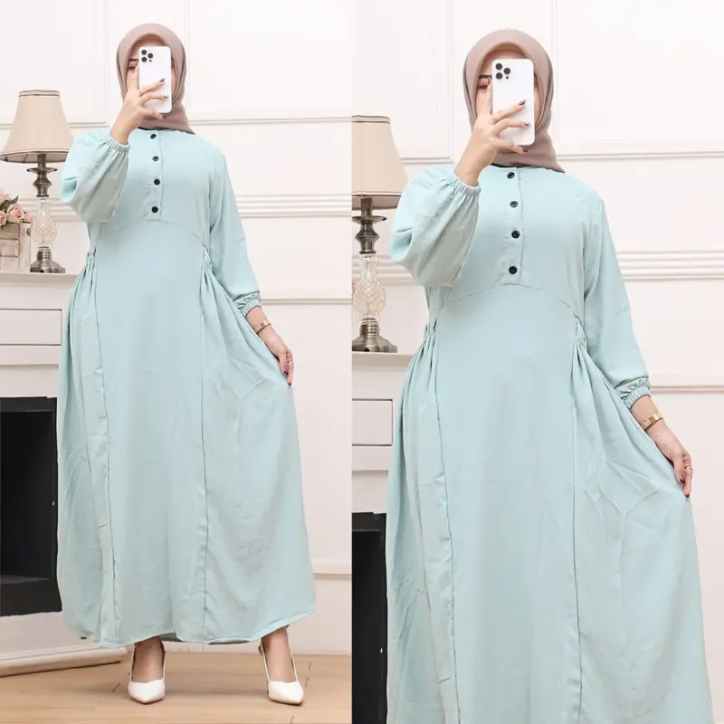 Dauni Store Gamis Terbaru Bahan Crinkle Airflow Polos Mewah 2023 Hitam Putih Navy Cokelat Kantong Lembut Muslim Panjang Kancing Dress Samping Tebal 6