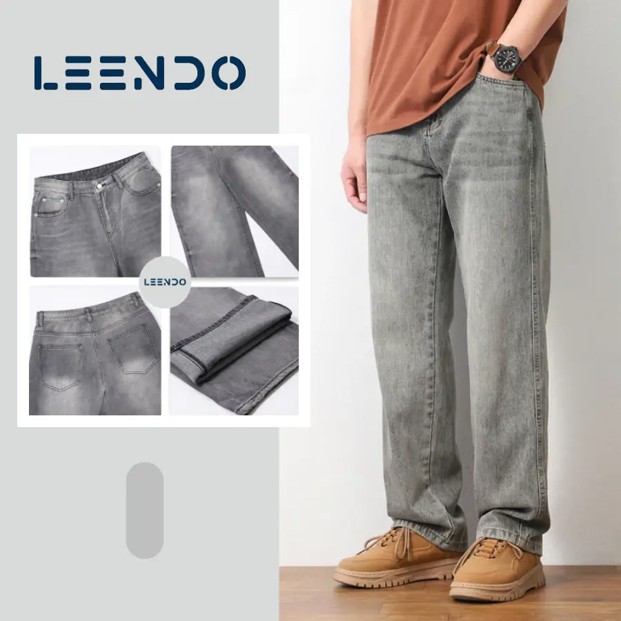 [ DEAL Mở Bán ] Quần Jean SRN Wash Xám LEENDO,  Quần jean baggy cạp cao dáng xuông rộng chất liệu Vải bò, Jeans dày dặn dễ phối đồ kiểu dáng Hàn Quốc Nam Menswear