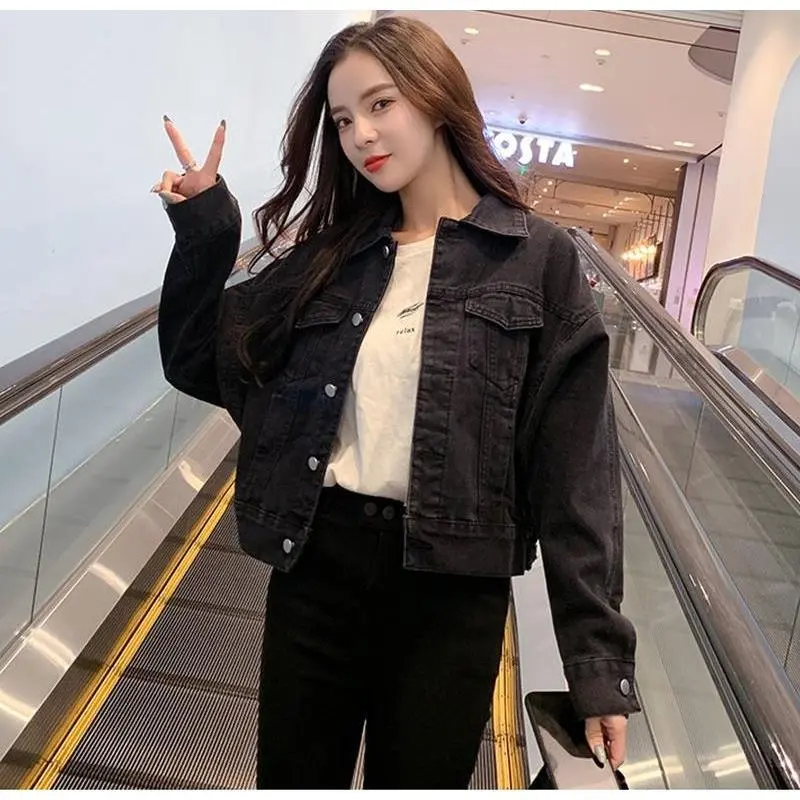 Áo Khoác Denim Màu Đen, Phong Cách Hàn Quốc, Dáng Rộng Vừa Vặn, Dành Cho Nữ, Áo Khoác Quần Áo Denim Ngắn, Thời Trang Ins, Bộ Sưu Tập Mùa Xuân Và Mùa Thu, Hàng Mới Về, 2024 Top Jacket Women 2