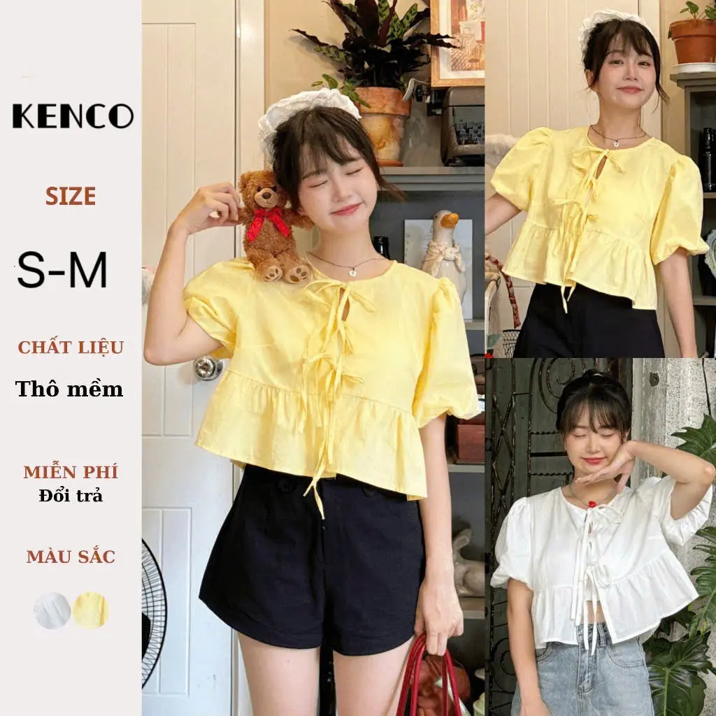 ( KÈM ÁO QUÂY) Áo babydoll dáng ngắn croptop tay phồng thắt nơ - 247store Kenco clothing Sài Gòn