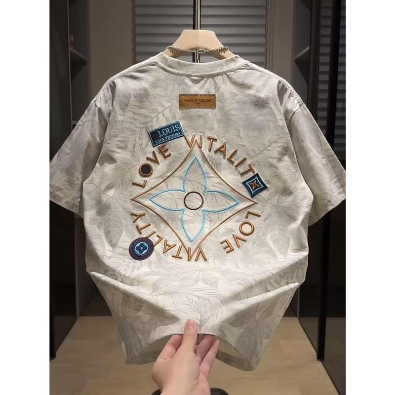 Áo Thun ngắn Tay Thêu Gradient Thương Hiệu Hợp Xu Hướng Hàng Mới Về Mùa Hè 2023, Thời Trang Nam, Cổ Thuyền Dễ Phối Đồ Tay Lửng Áo Ngầu