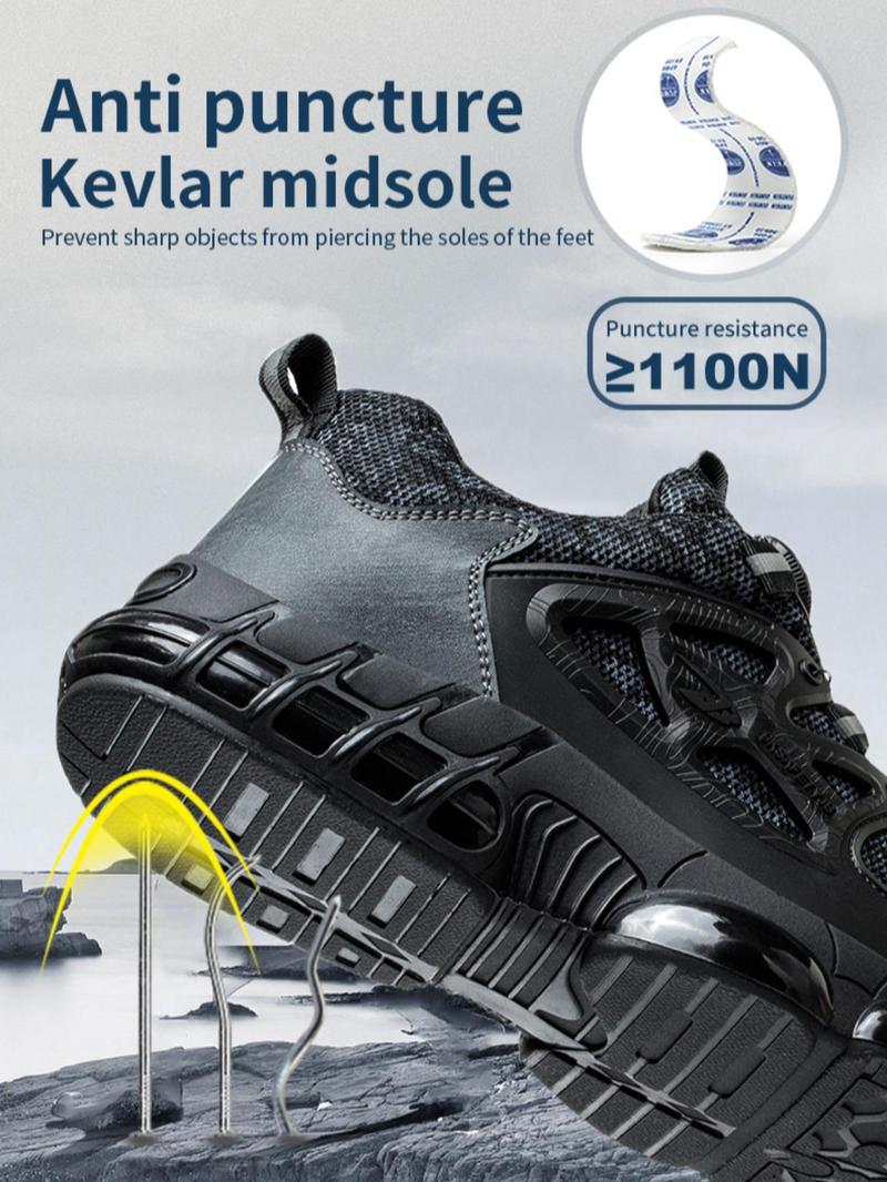 Product Introduction of Men's Lace Up Automatic Buckle Free Safety Shoes, Steel Toe Shoes, Sports Shoes for Boy, Casual Comfort Breathable Anti-smash Anti-puncture Work Shoes, Fashion Runner Training Shoes for Daily Wear Steel Toe Shoes 3