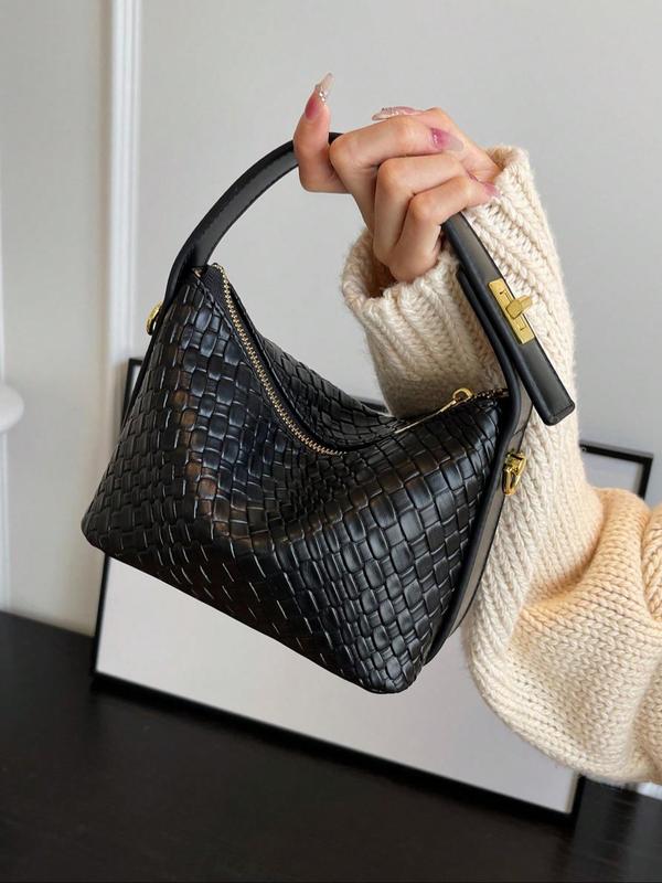 Women's Solid Color Textured Handbag, 2024 New Style Pu Leather Zipper Shoulder Bag for Daily Used, Casual Trendy Versatile High-quality Daily Commuting Bag 2