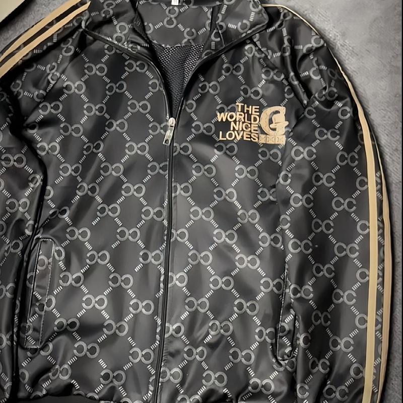 Áo Khoác Poli Cao Cấp Thời Trang MenVip Fashion Menswear Jacket (Đen + Thêu viền vàng Kem 5