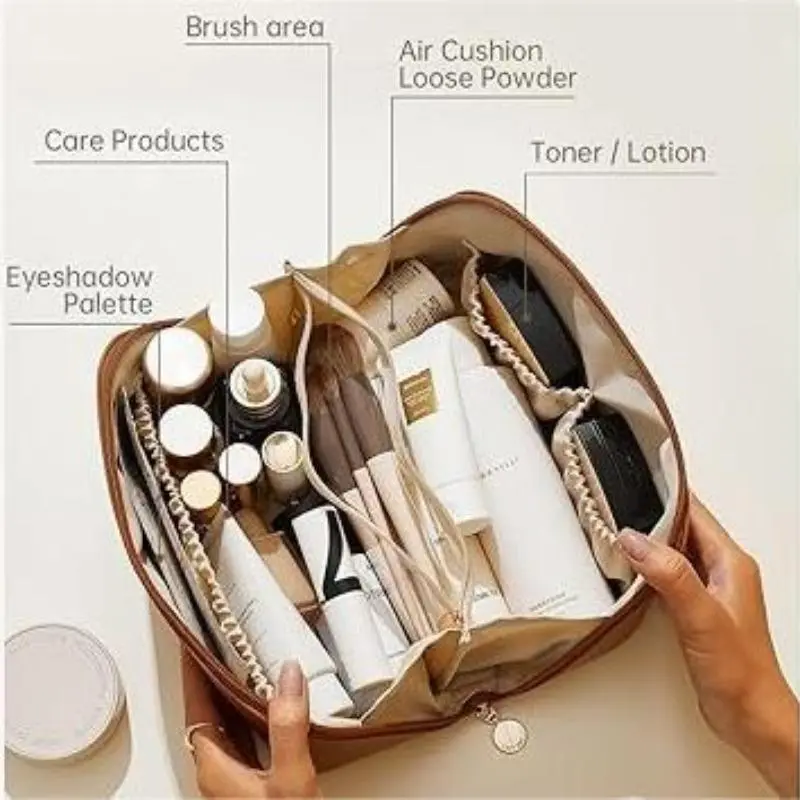 Large Capacity Travel Cosmetic Bag, 1 Count Waterproof Portable Makeup Bag with Handle, Open Flat Toiletry Bag, Storage Bag for Home & Travel 3