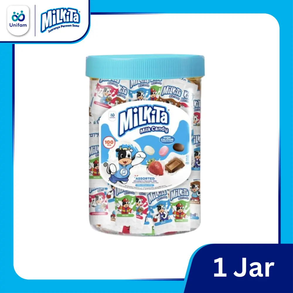 Milkita Permen Susu Toples - Milk Candy Jar 1 Toples (Isi 100Pcs) Cokelat  Stroberi Melon Food Snacks