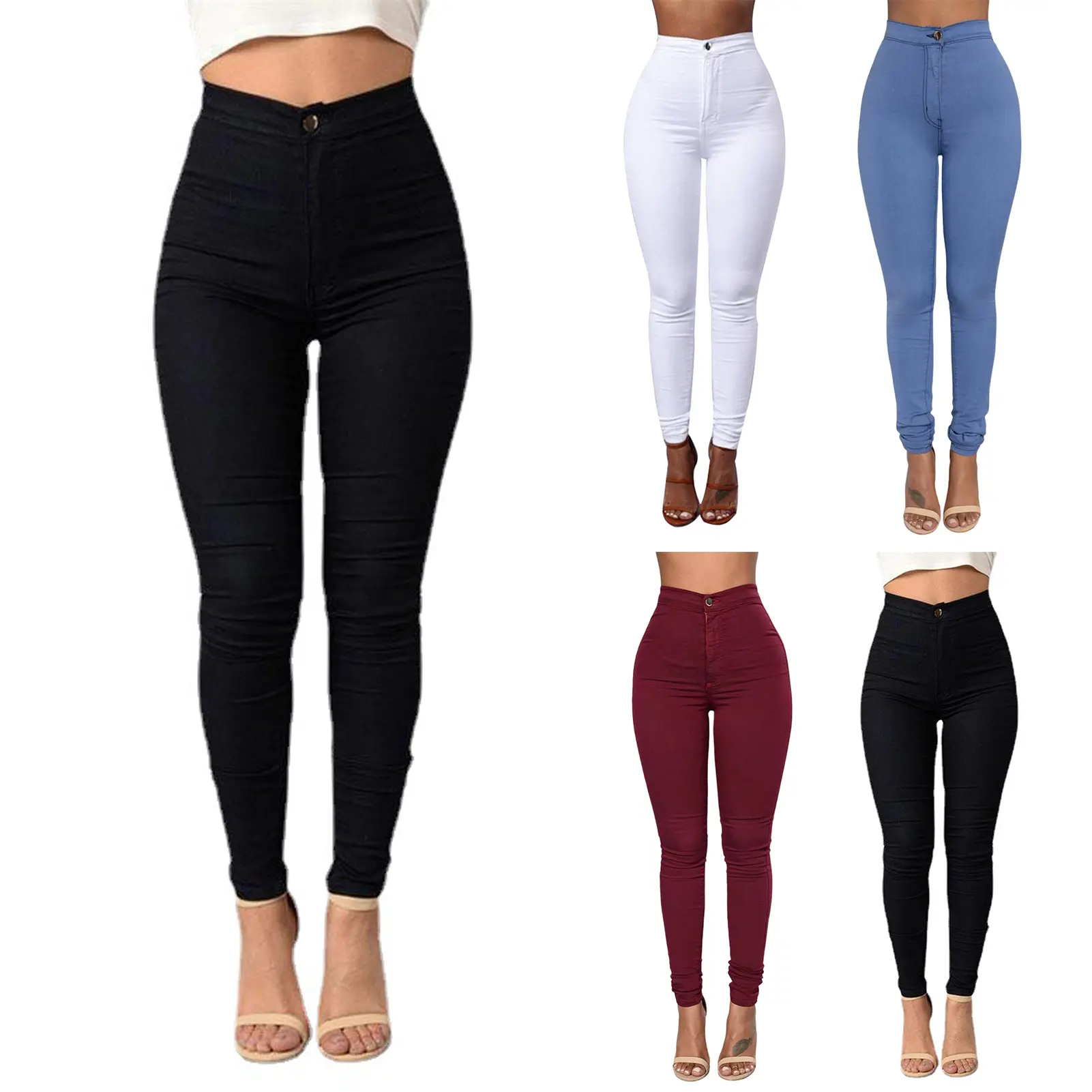 [LOY] Solid Color Button Fly Slim Women Leggings High Waist Pockets Stretchy Pencil Pants Female Clothing