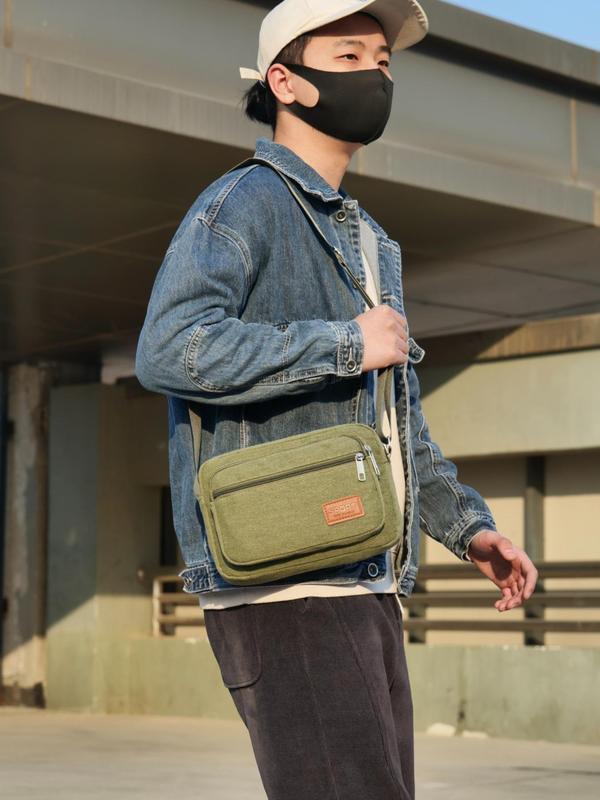 Men's Casual Solid Color Crossbody Bag, Fashionable Multi-layer Zipper Crossbody Bag for Daily Used, Casual Trendy Versatile High-quality Daily Commuting Bag 2