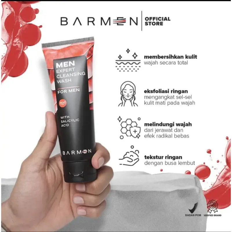 Barmen Paket Anti Acne Cleasing Wash - Bebas Jerawat tanpa ribet - isi 2pcs || Perawatan Muka Berjerawat Berminyak Memudarkan Membersihkan wajah normal perawatan jerawat salep panu serum untuk Acid Cleansing 1