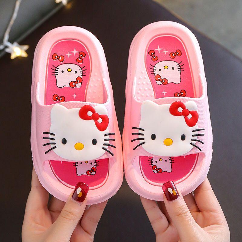 Dép Bé Gái, Thiết Kế Hello Kitty Hoạt Hình Dễ Thương, Màu Hồng, Thích Hợp Mặc Nhà, Chống Trượt, Khử Mùi, Đế Mềm, Dép Trẻ Em Trong Nhà Cho Bé Sandal Dép Lê Dép Sandal