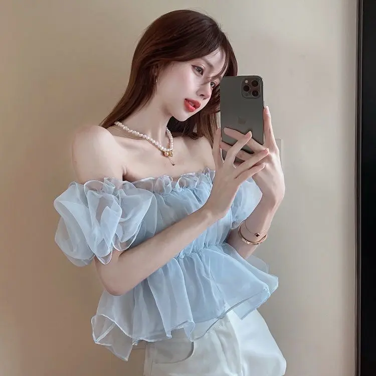Áo Cánh Voan, Thanh Lịch, Trễ Vai, Tay Phồng, Phong Cách Cổ Tích Ngọt Ngào Thích Hợp Cho Mùa Hè, Mới Cho Năm 2025