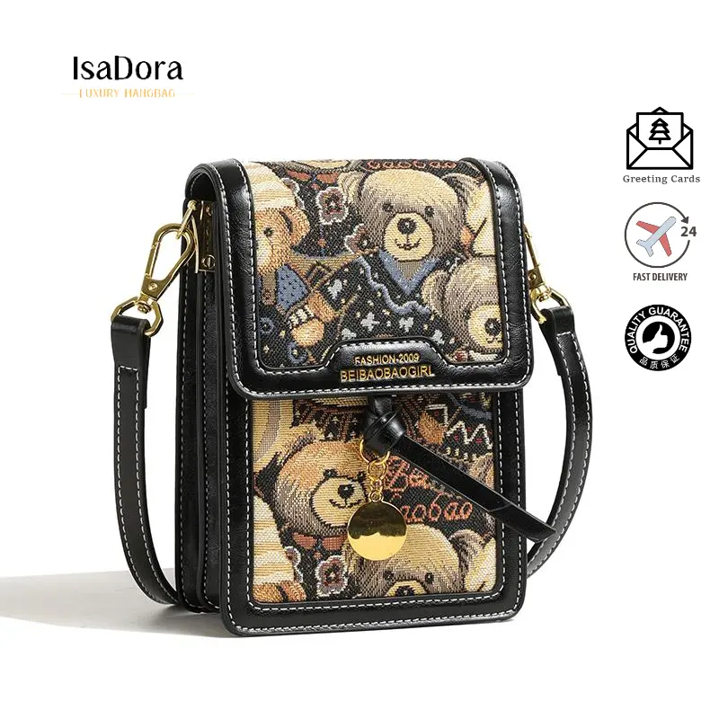 Girl's Embroidered Cartoon Animal Shoulder Bag Fashionable Phone Bag