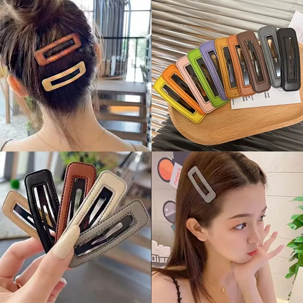 Kẹp Tóc Bằng Da Pu, Thiết Kế Hình Vuông Dễ Thương, Với Màu Pastel Họa Tiết Kẹp Tóc Cho Bé Gái, Kẹp Bên Phong Cách Hàn Quốc, Thích Hợp Cho Bé Gái
