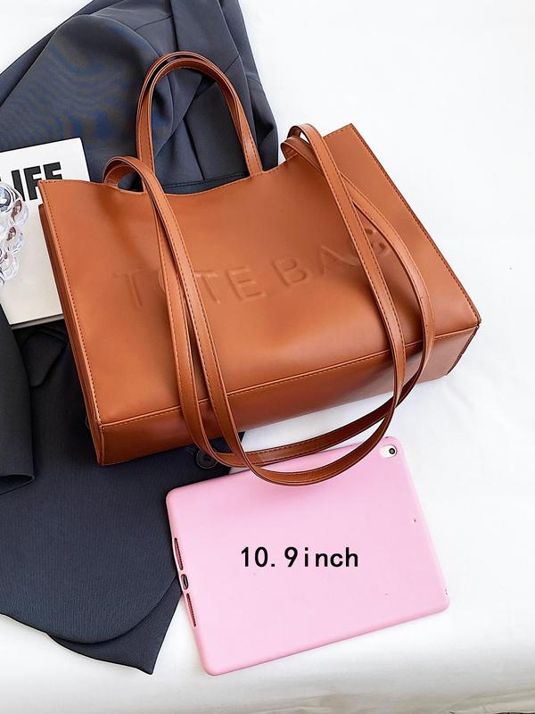 Women's Solid Color Tote Bag, Fashionable Large Capacity Shoulder Bag for Work & Daily Used, Casual Trendy Versatile High-quality Daily Commuting Bag 6