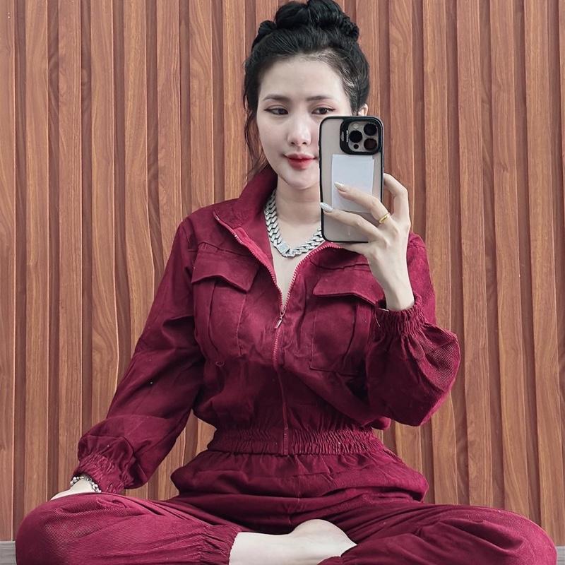 Đồ Bộ Nhung Gân tay dài quần ống Bo chun chất mềm không giản