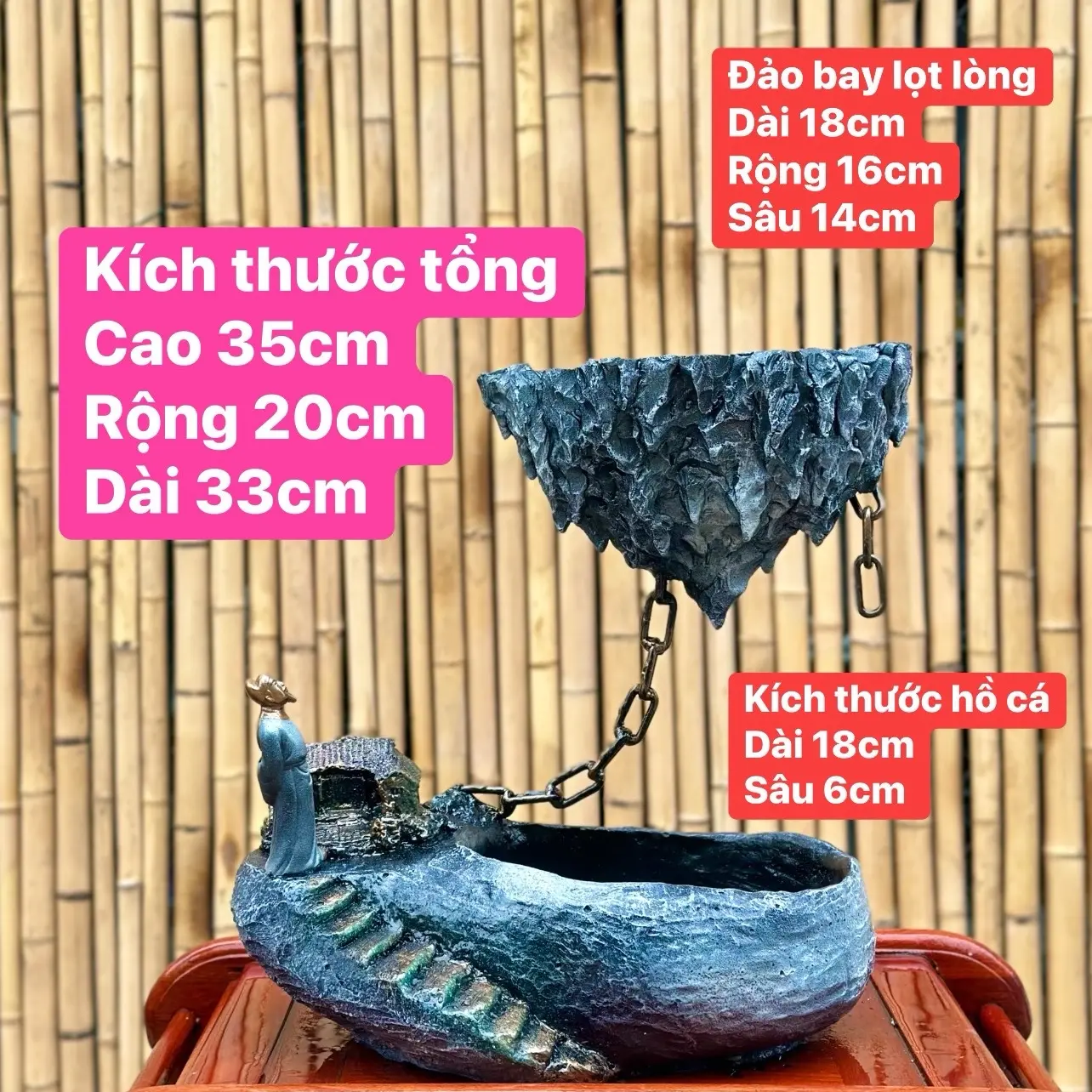 Tiểu cảnh Đảo Bay trên chậu đá cuội trồng cây và nuôi cá nhỏ