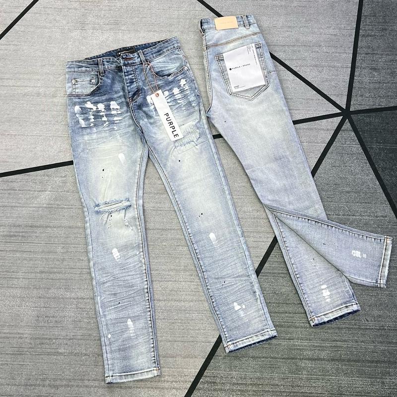 Quần jeans Purple trắng rách thêu chỉ rách nhẹ hai gối hot new