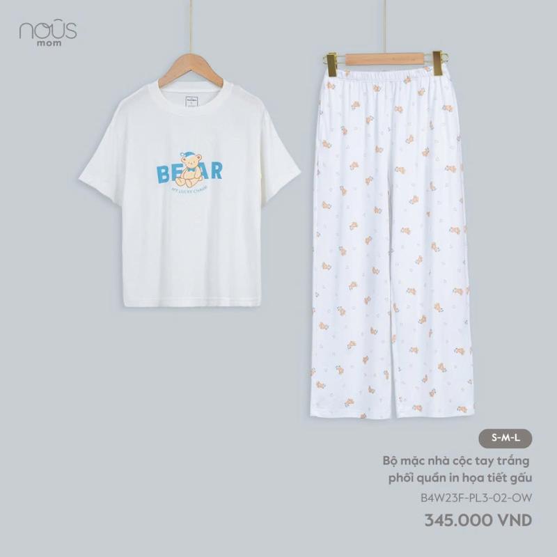 [KOL Nous Mom] Bộ áo cộc quần dài phối họa tiết chất liệu co giãn đa chiều, thoáng mát cho các mẹ 3