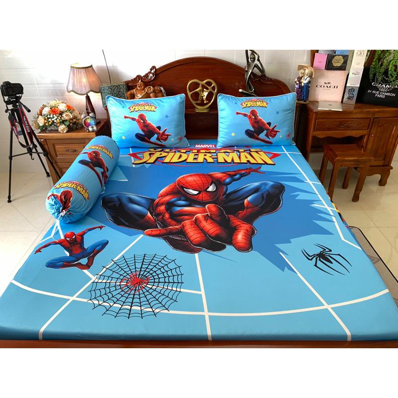 Mẫu người nhện . Bộ chăn ga gối thun lạnh 5D