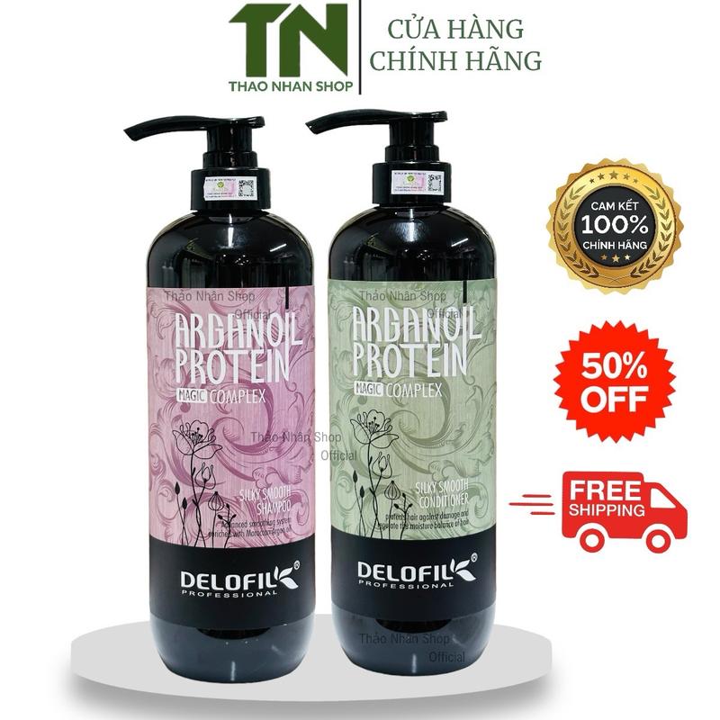 Dầu Gội Cặp Delofil Argan Oil Protein Mềm Mượt Tóc Gàu  Phục Hồi 500ml 800ml