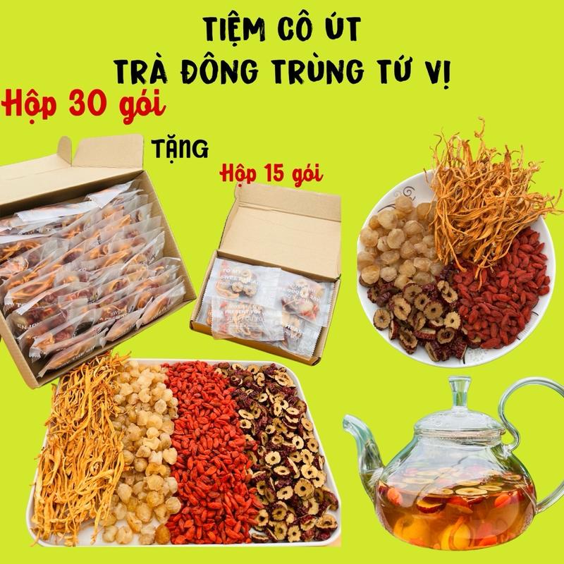 HỘP 30 GÓI TẶNG HỘP 15 GÓI - Trà đông  dù trùng tứ vị thảo mộc-tiệm trà cô út chè dưỡng nhan gc tratang nước táo đỏ kỷ tử