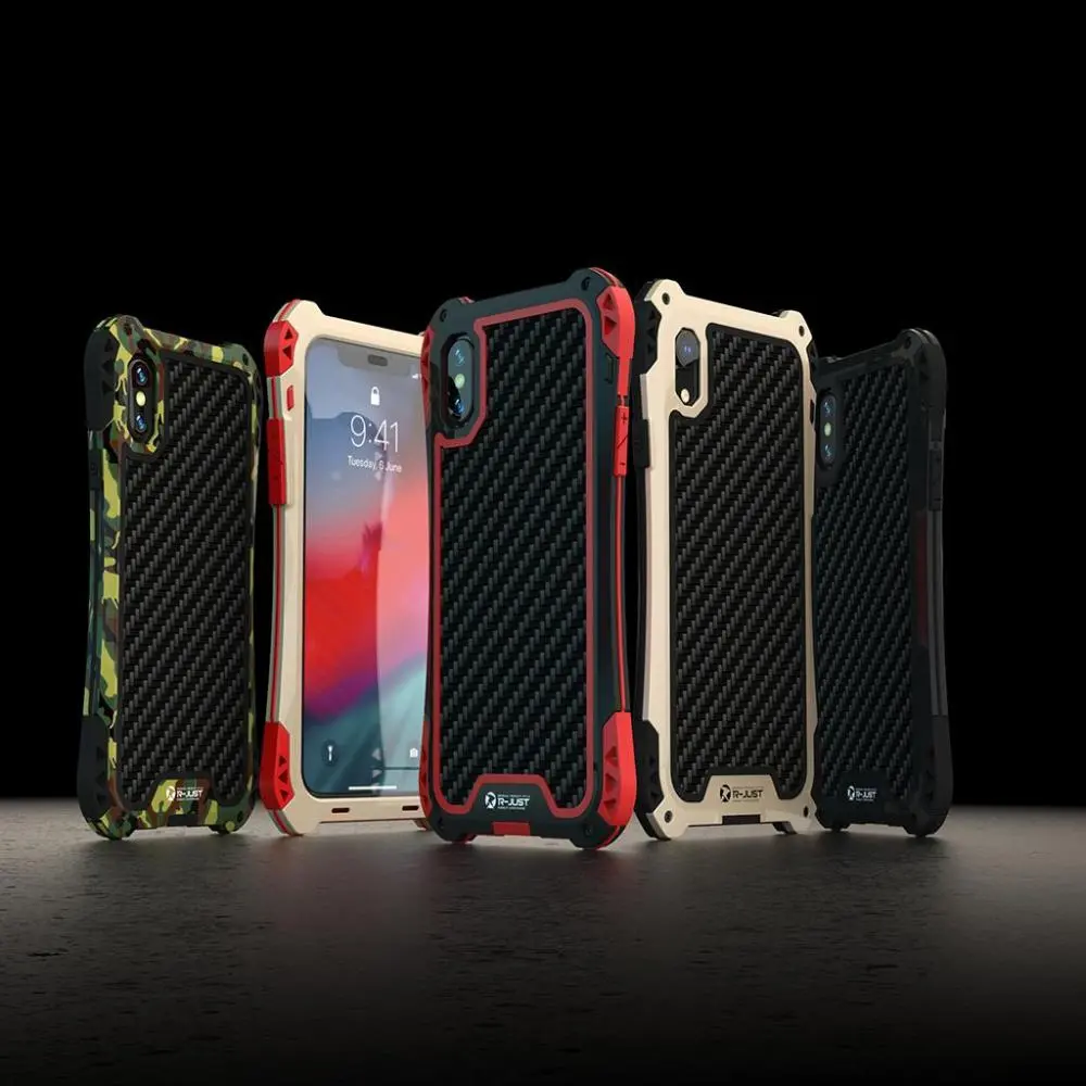 Shockproof Proof Carbon Fiber Zinc  Silicone Metal Heavy Duty   Case Cover /XS (5.8 Inch)