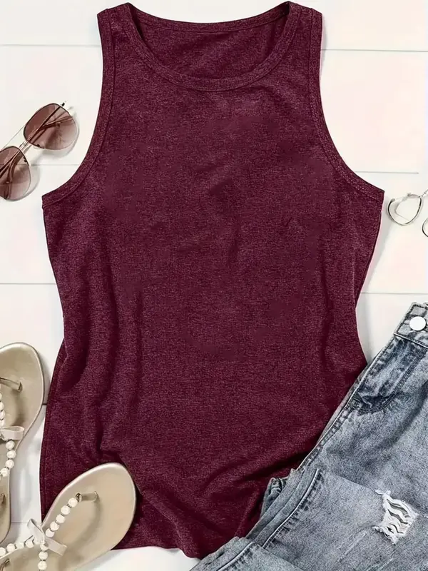 【Plus Size】 Solid Color Tank Top, Casual Sleeveless Round Neck Top for Daily Wear, Women's Plus Clothing for All Seasons 7