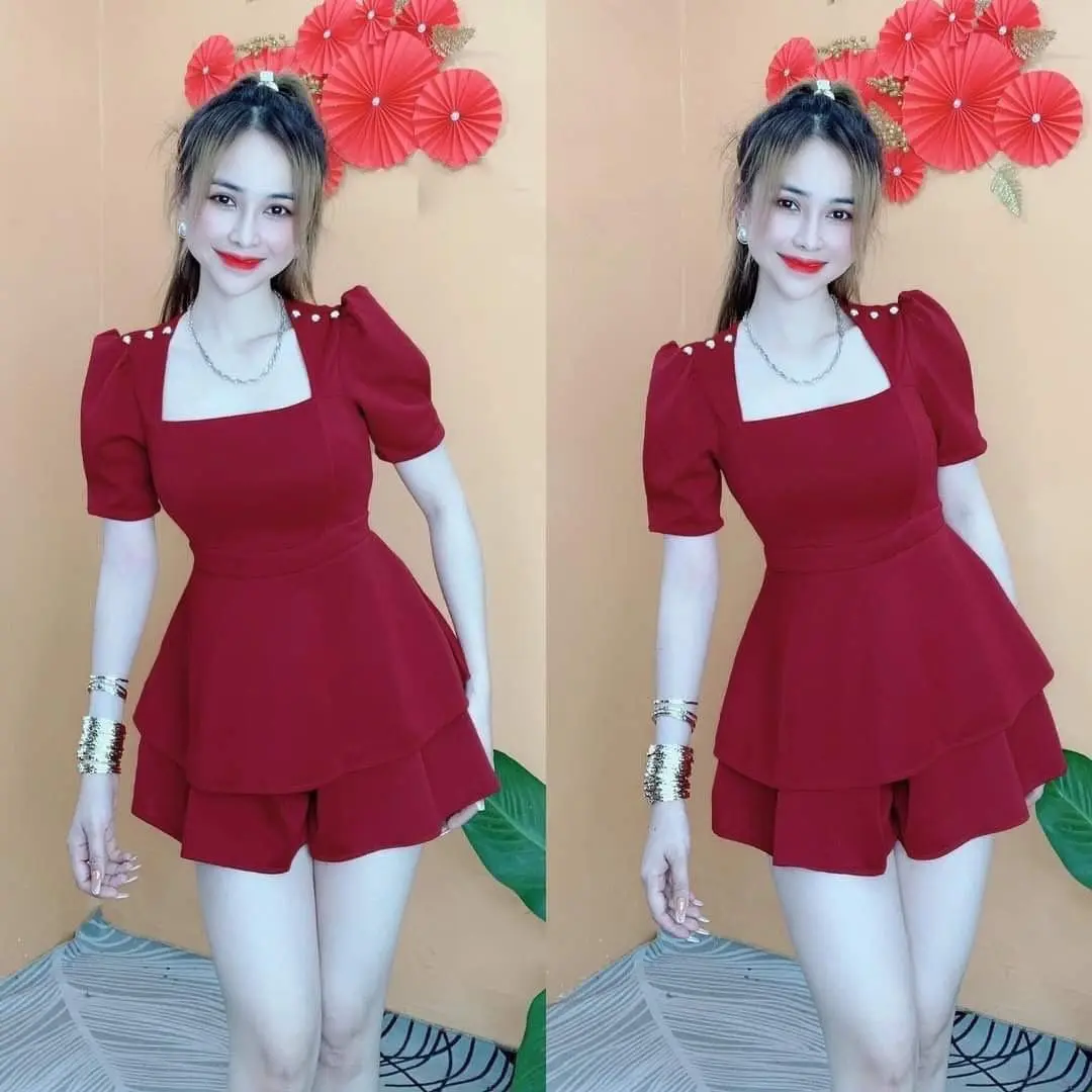 [H6]Set Bộ Đính 6 Nút Vai Quần Giả Váy 2 Lớp Có 2 Túi 2 Bên Nữ