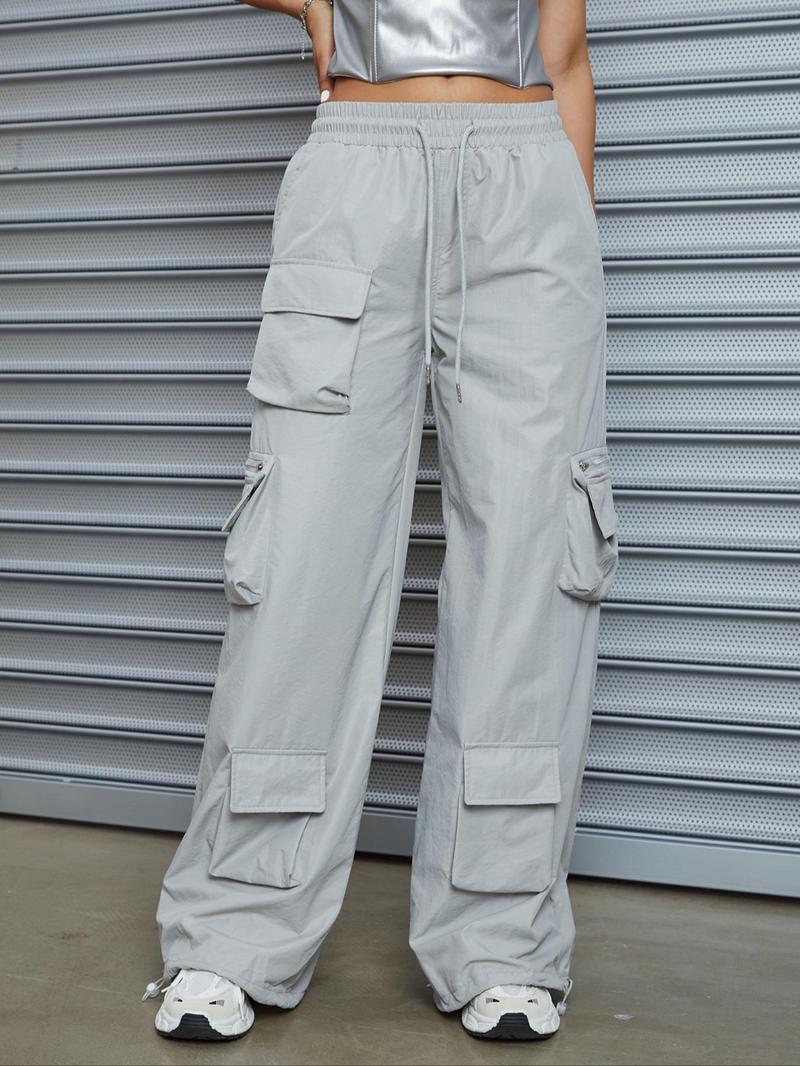 Product Introduction of Women's Basic Minimalist Drawstring High Waist Cargo Pants, Summer Clothes Women, Casual Comfort Street Pocket Trousers for Daily Wear Outdoor, Womenswear Bottoms for Summer for Lady 4