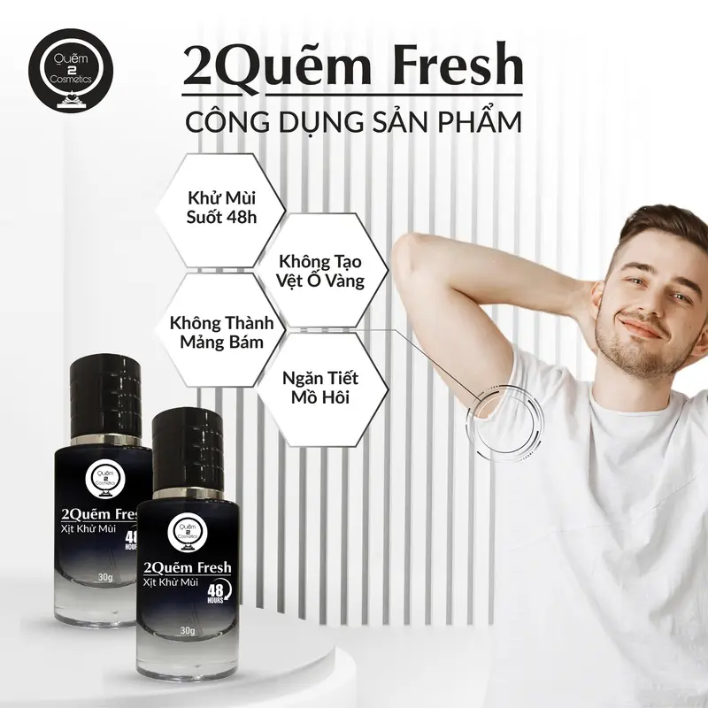 Quẽm 2 Cosmetics Xịt Khử Mùi - Ngăn Ngừa Mồ Hôi 2Quem Fresh 48h 30gr - Tặng Nước Hoa 10ml 4