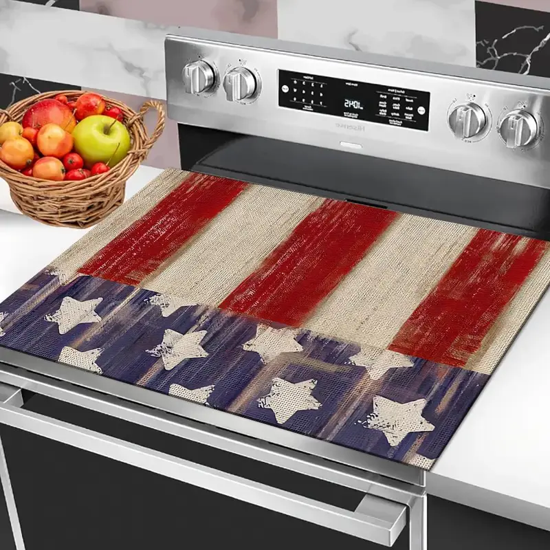 Patriotic Star Stripe Pattern Heat Resistant Mat, Waterproof & Non Slip Kitchen Countertop Mat, Dustproof Kitchen Decor for Home, Table, Stove, Dishwasher 7